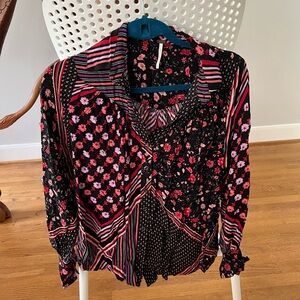 Free People Floral boho Black and Red Women's Top
